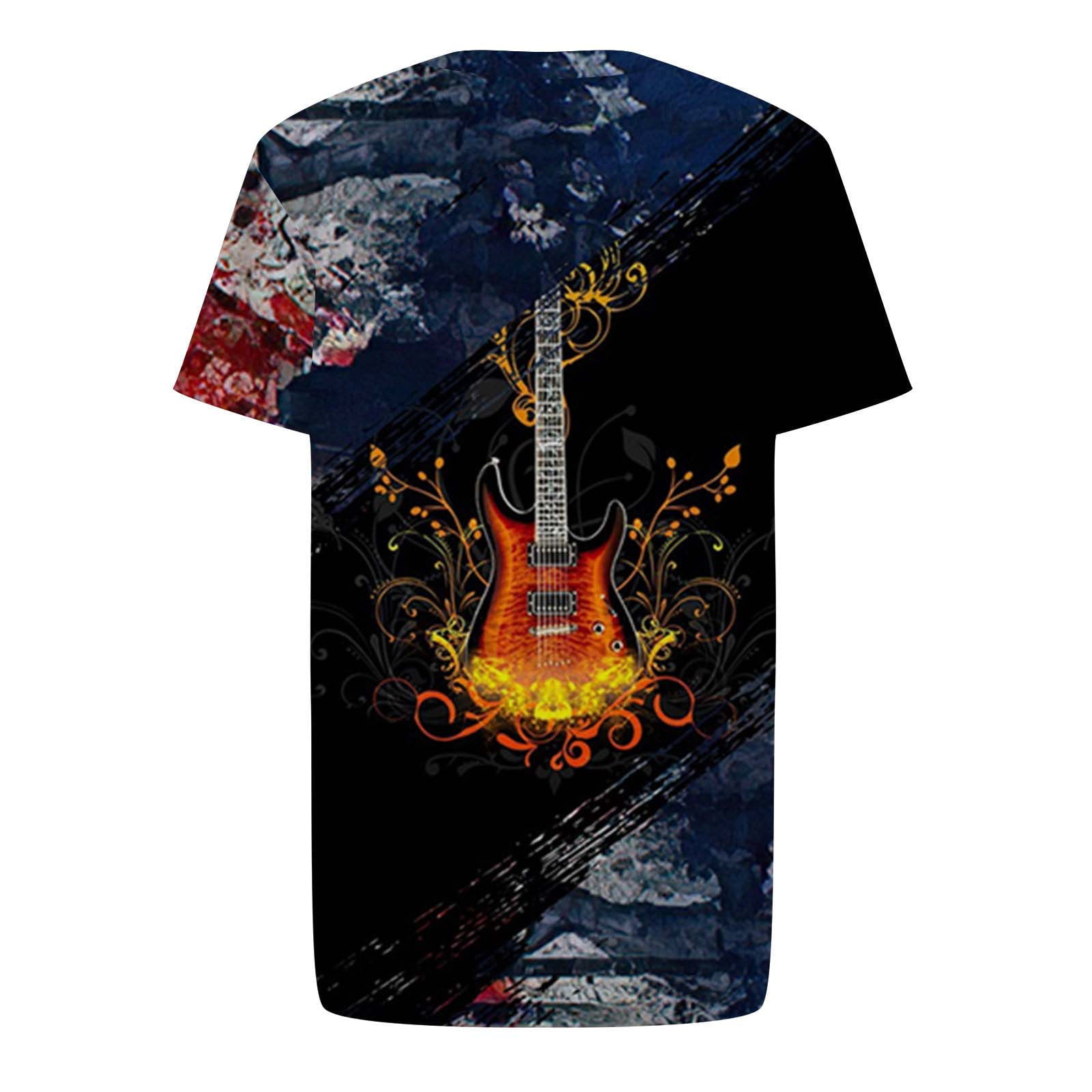SMihono Clearance Comfortable Mens Blouses Crew Neck Short Sleeve Active  Fashion Cool Guitar 3D Digital Print T Shirts for Men Loose Casual Novel  and Unique Male Leisure Blue 12 
