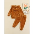 thumbnail image 4 of Qiylii Children Velvet Outfit Long Sleeve Zipper Hooded Jacket + Trousers, Elastic Waist Casual Style, 4 of 9