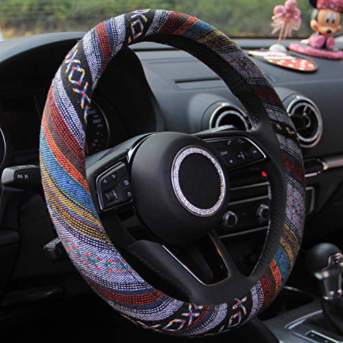 15 inch New Baja Blanket Car Steering Wheel Cover Universal Fit Most Cars Automotive Orange Ethnic Style Coarse Flax Cloth 