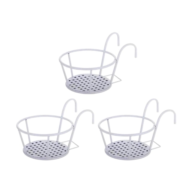 3x Cestas colgantes de hierro para barandilla redonda, maceta de metal para plantas Blanco