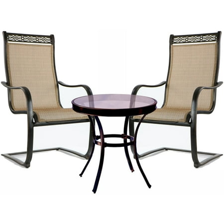 Hanover Outdoor Monaco 3-Piece Glass-Top Bistro Set with Sling C-Spring Chairs Cedar