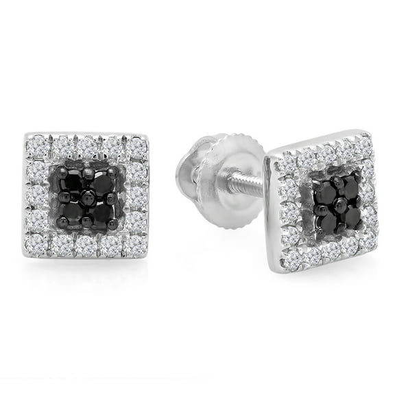 Dazzlingrock Collection 0.25 Carat (ctw) 10k Round Cut Black & White Diamond Square Shaped Stud Earrings, White Gold
