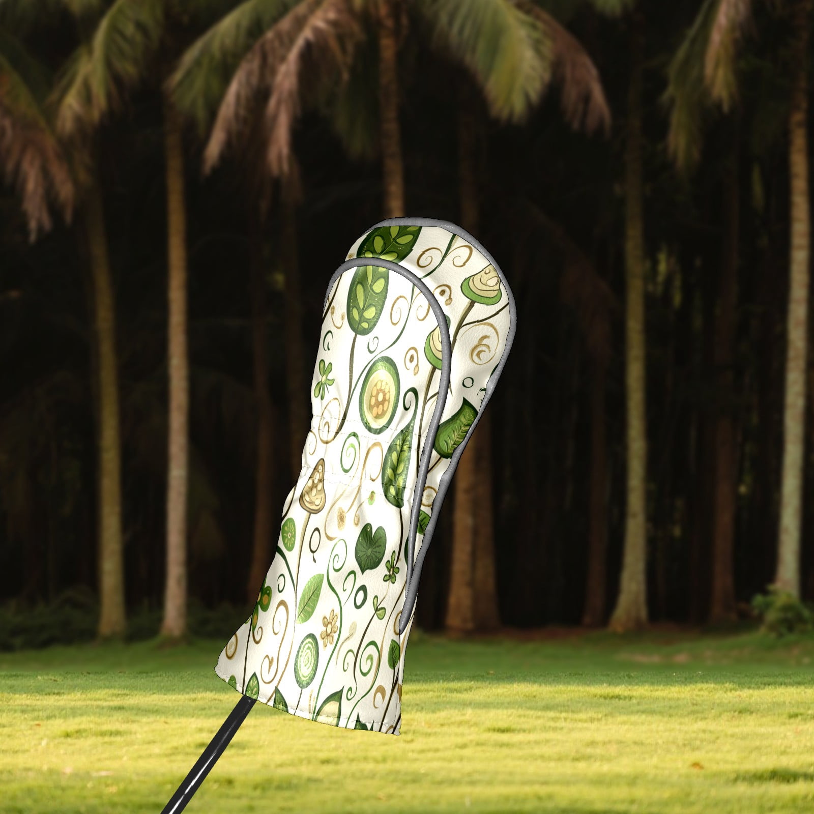 Golf Club Covers PU Leather Waterproof Head Covers for Fairway Woods Hybrids Green Cute Pattern