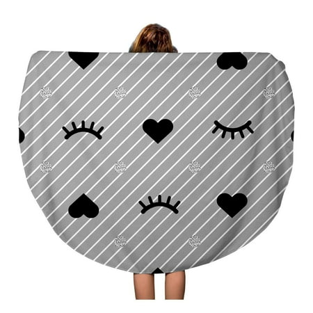 Silver Patterned Round Dial - SIDONKU 60 inch Round Beach Towel Blanket Pattern from Eyelash and Heart Silver Dot on Grey Travel Circle Circular Towels Mat Tapestry Beach Throw
