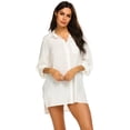 thumbnail image 4 of EKOUAER Women's Beach Bikini Cover-up Long Roll-up Sleeve Beach Shirt Bathing Suit Cover Up, 4 of 6