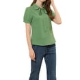 thumbnail image 5 of INSPIRE CHIC Women's Retro Print Short Sleeve Bow Tie Peter Pan Collar Chiffon Blouse S Green-Dots, 5 of 8