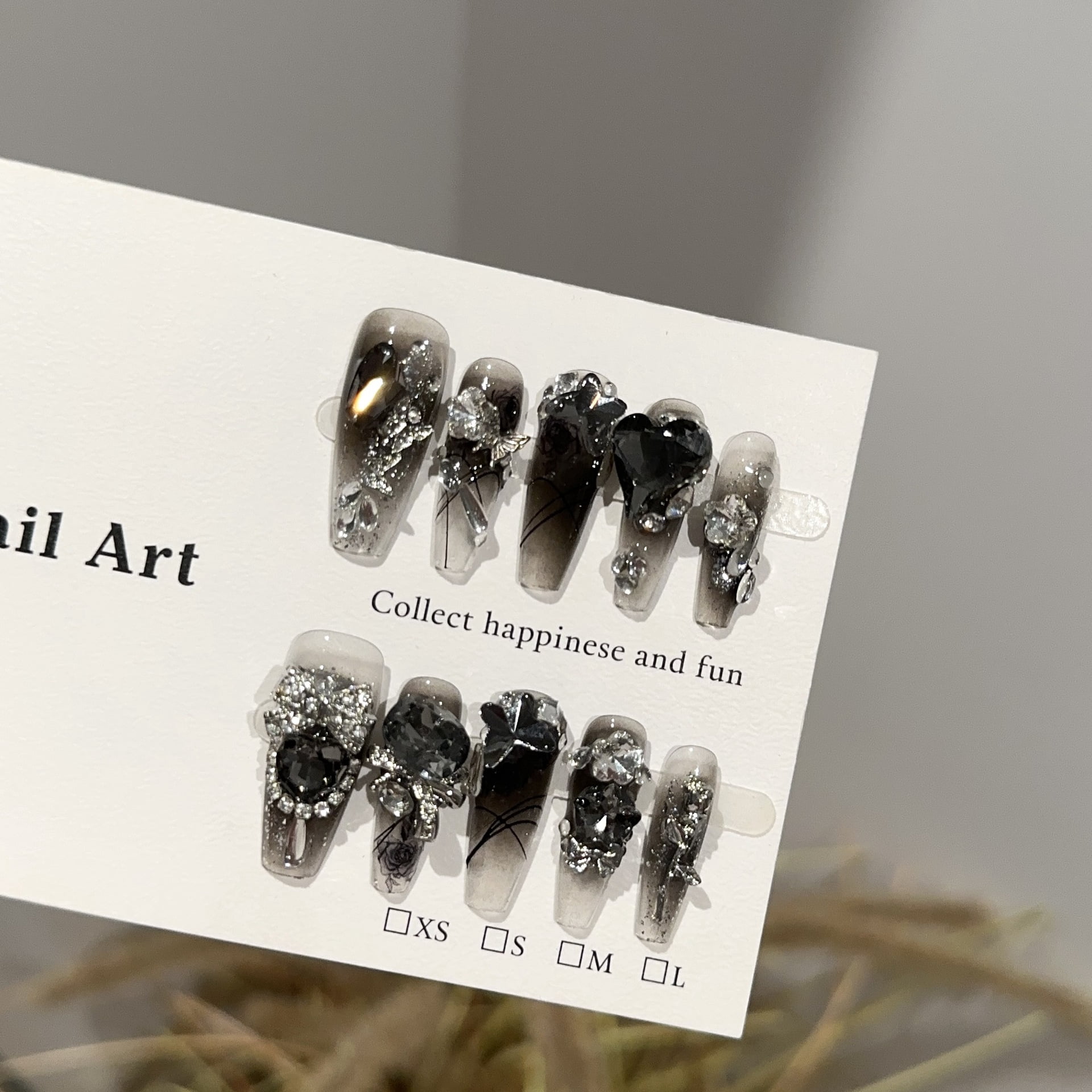 Purely handmade wearing nail high-end black smudging long high-end nail art film heavy industry pile drill flash fake nail sticker