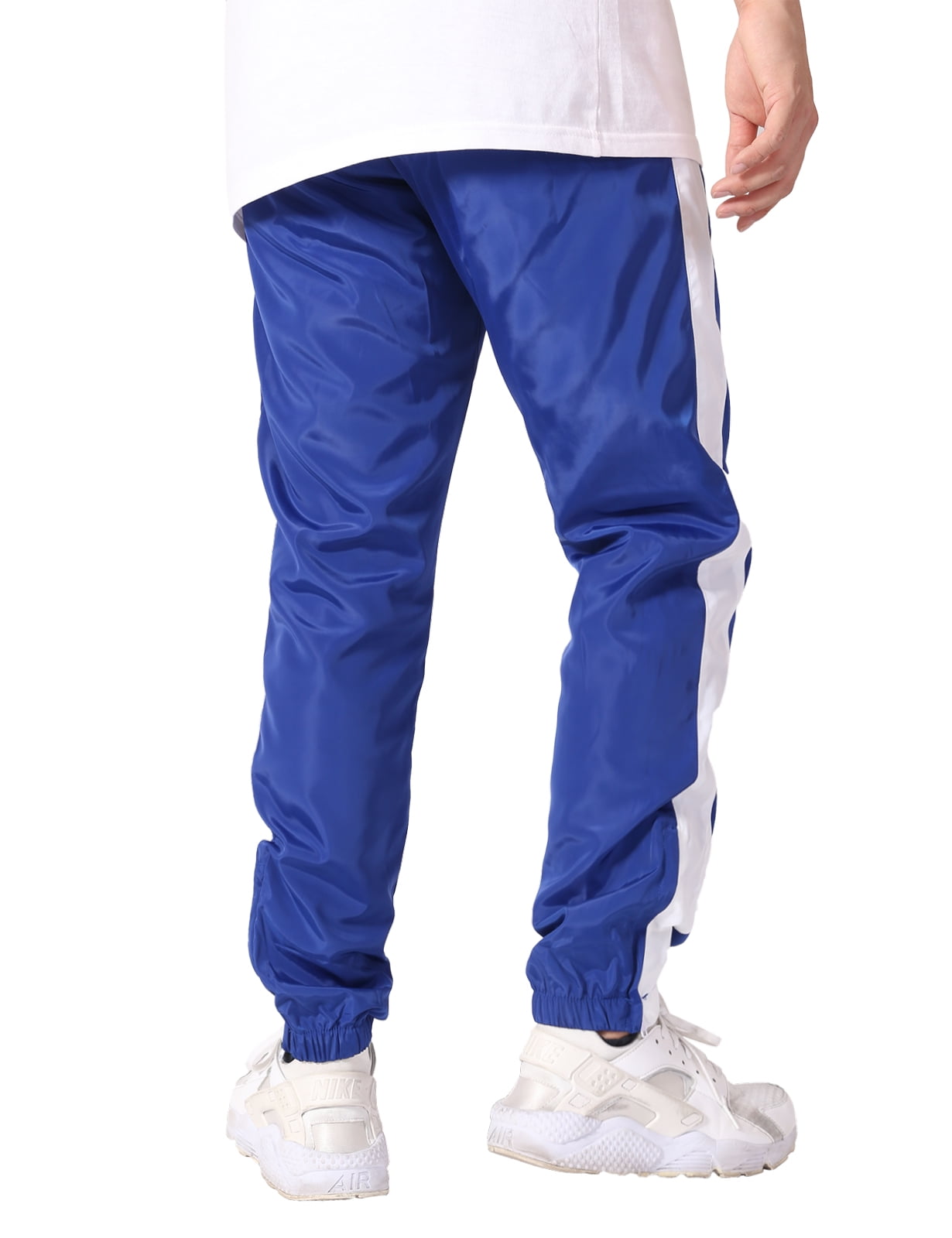 Allsense Men's Windbreaker Track Pants Side Stripe Bottom Zip and Closure  Blue White XL