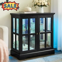 Tcbosik Display Glass Cabinet with LED Lights, Small Curio Cabinet with Adjustable Shelves, Accent Storage Cabinet for Living Room, Dining Room, Bedroom, Black