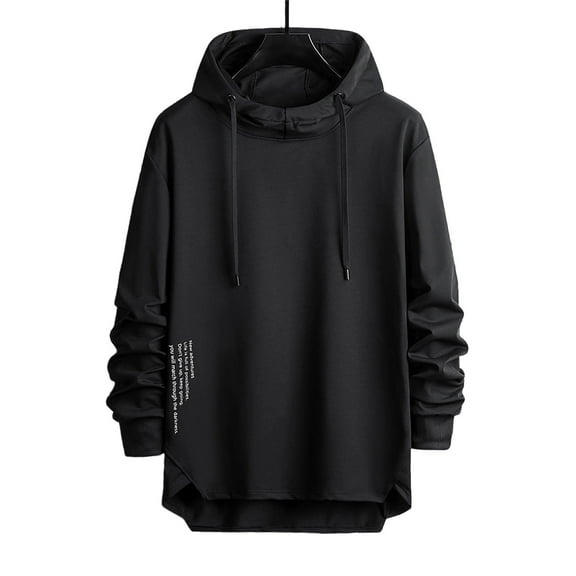 Lorytime Men's Hoodies Oversized Solid Training Sweatshirt Long Sleeve Drawstring Pullover Loose Tops Black M