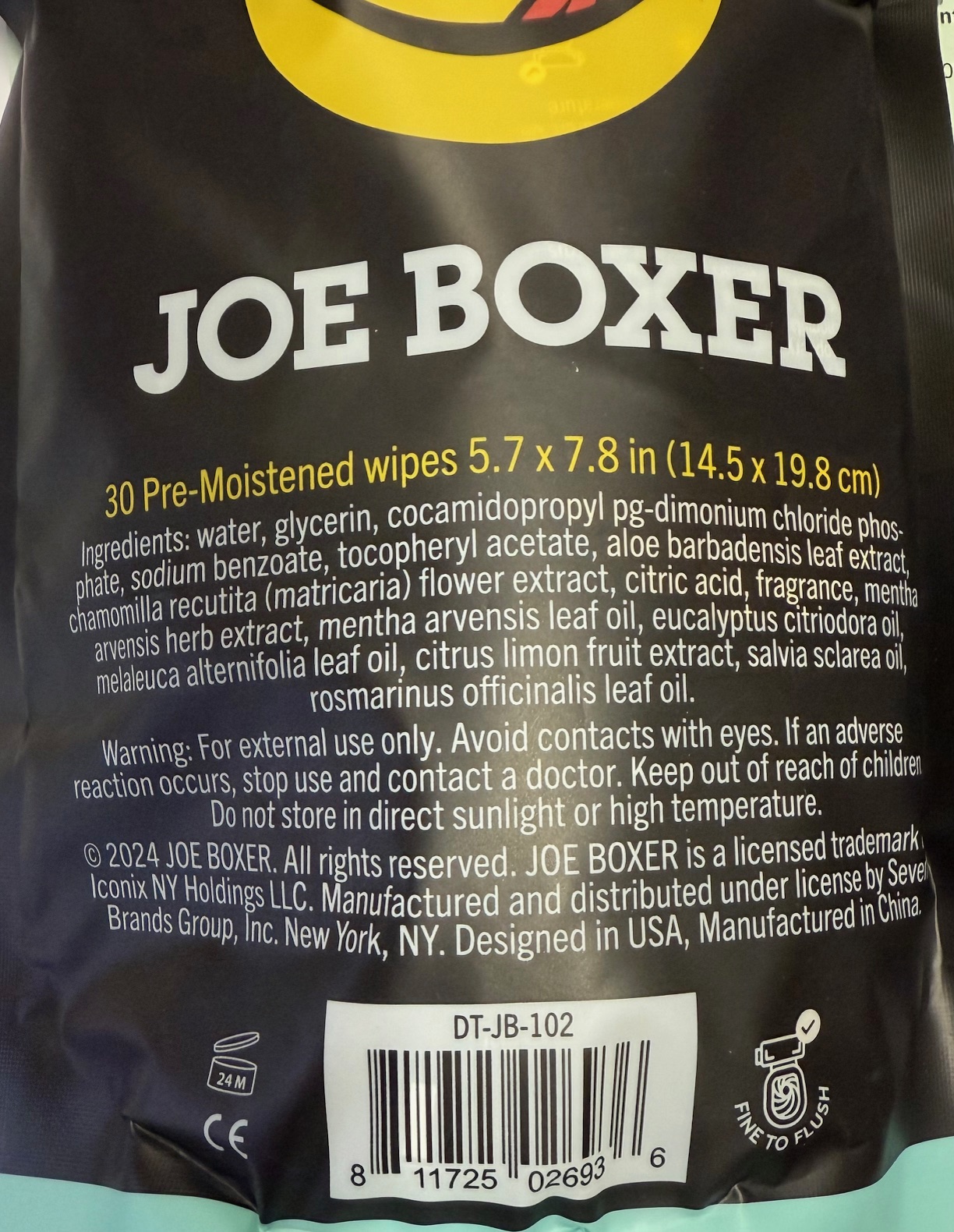 Joe Boxer Flushable Wipes, 30 Individually Wrapped Pre-Moistened Wipes, Chilly Mint