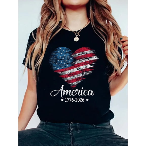 America Flag US Heart 1776 2026 4th of July 250th Birthday T-Shirt