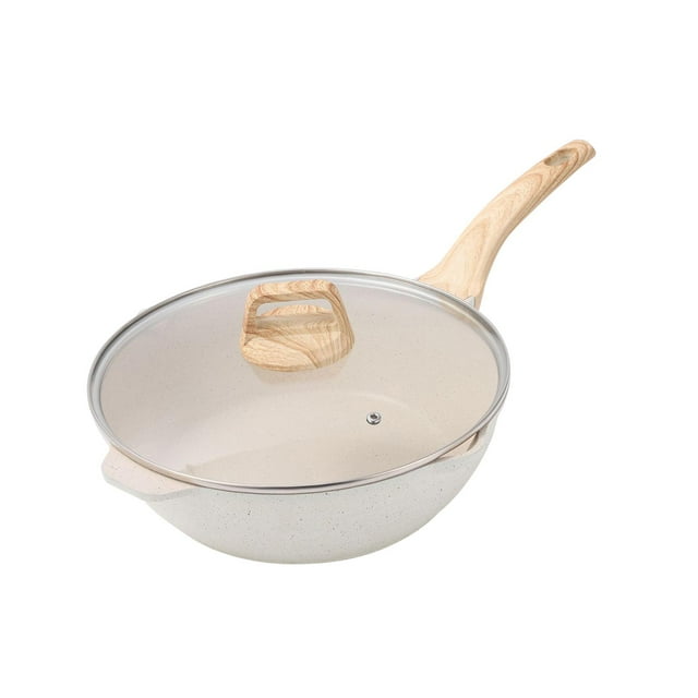 24cm Deep Frying Pan Non Stick with Lid Smooth Surface Multipurpose Cookware