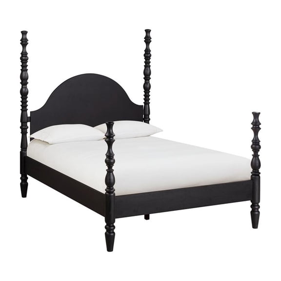 Pemberly Row Contemporary Accent Black Ash Finish Queen Bed with Slats
