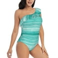 thumbnail image 3 of Haiem Teal Turquoise Women's One Piece Swimsuits Tummy Control One Shoulder Bathing Suits Ruffle Swimwear-Large, 3 of 8