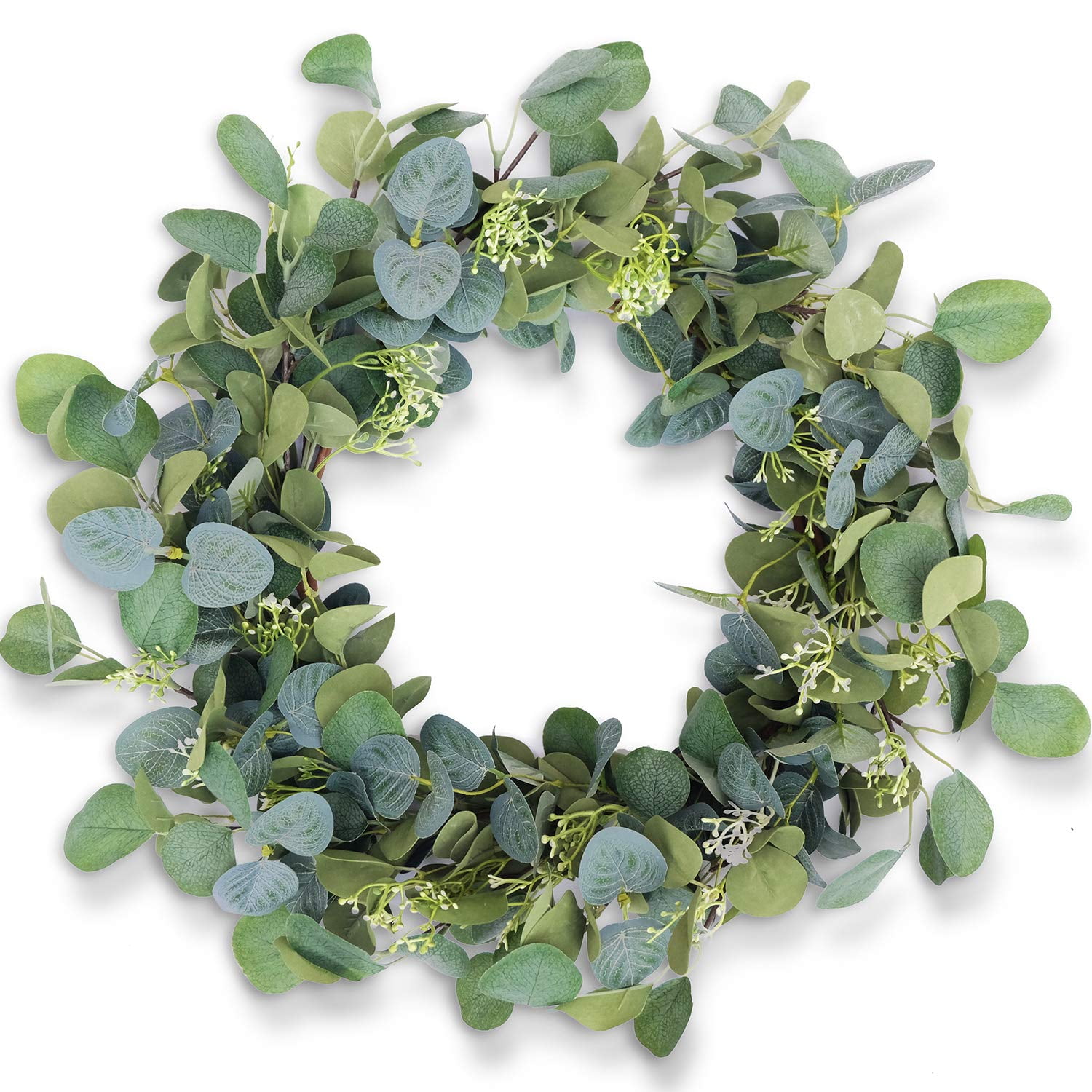 LIFEFAIR Green Eucalyptus Leaf Wreath 20 Inches Artificial Festival Celebration Wreath for Front Door Year Round