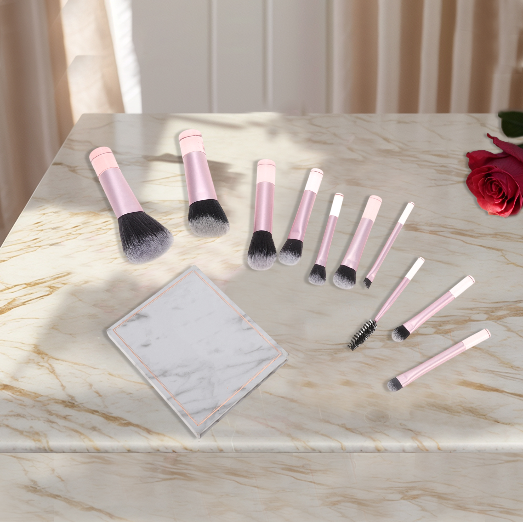Unique Bargains 1 Set Lightweight Makeup Brush for Travel Pink