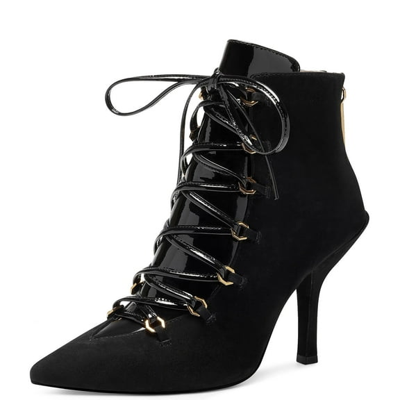 Louise et Cie Vanida Black Suede Leather Lace-Up Pointed Toe Dress Ankle Boots (BLACK, 5)