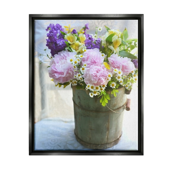 Stupell Industries Flowers in Country Tin Botanical & Floral Photography Black Floater Framed Canvas Art Print Wall Art, 17 x 21