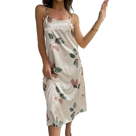 

Elegant Leaf Print Cami Slip Nightdress Sleeveless Champagne Women Nightgowns & Sleepshirts (Women s)