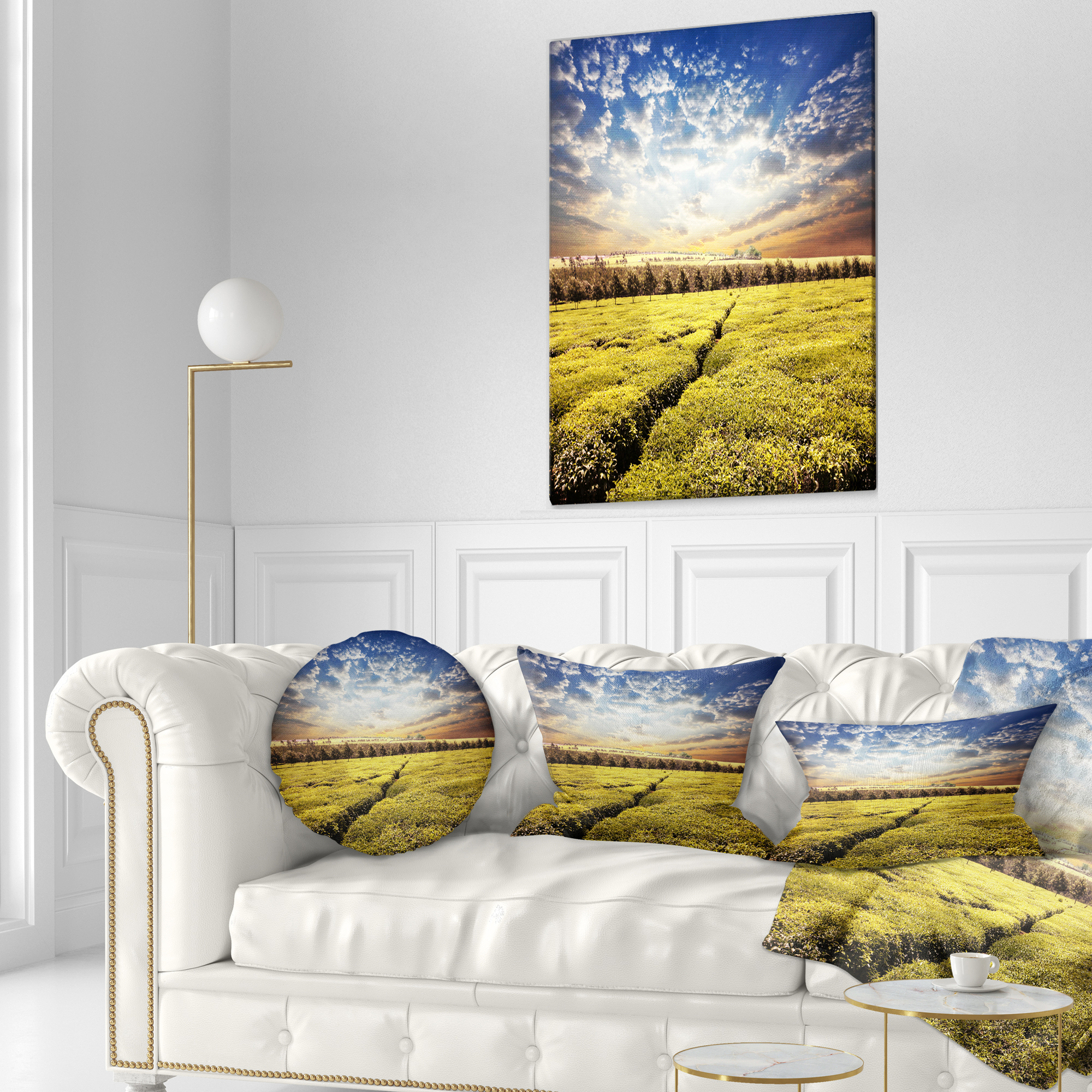 Designart Tea Plantation under Cloudy Sky - Landscape Wall Throw Pillow - 12x20