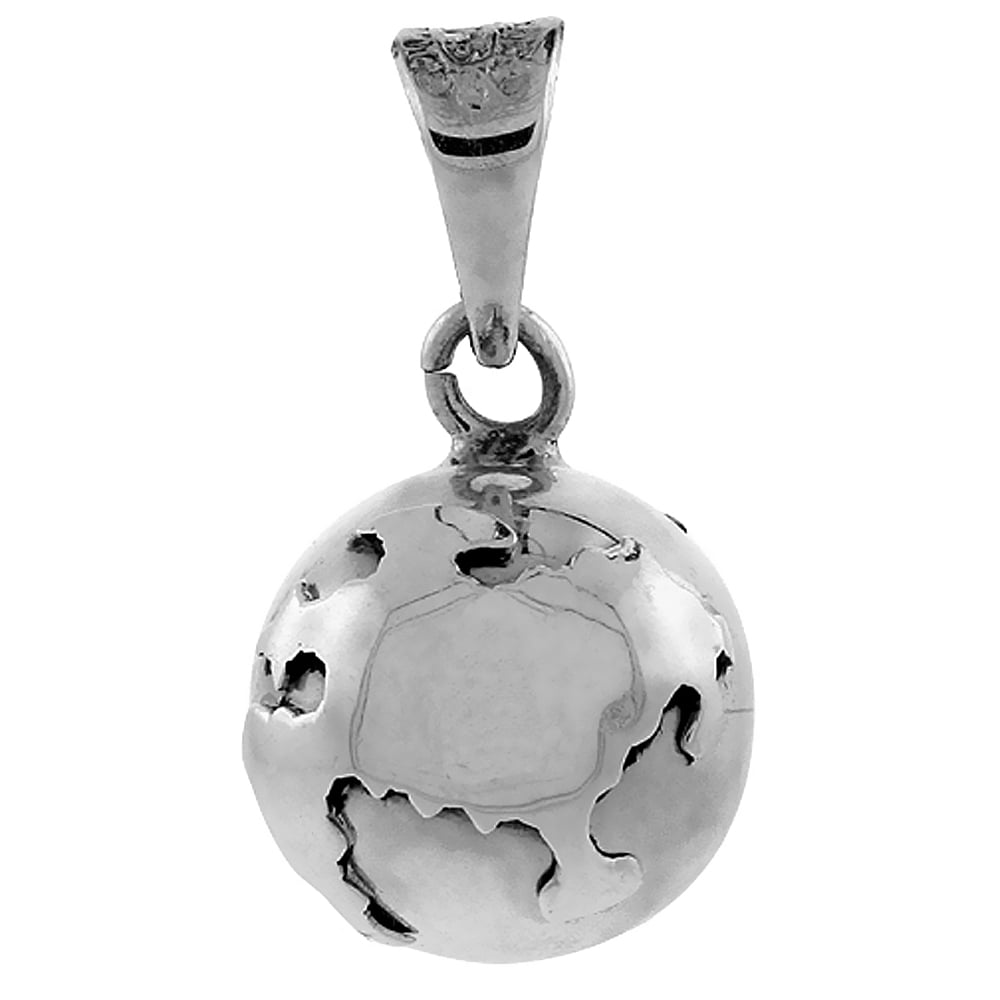 Sterling Silver Globe Harmony Ball Pendant Handmade 7 8 Inch With Snake Chain