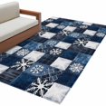 thumbnail image 2 of Blue Patchwork Washable Area Rugs 3'x5', Snowflake Blue Flower Checkered Low Pile Throw Living Room Rug Non-Slip Sturdy Edge Binding Carpet for Indoor Entryway Bedside Kitchen, 2 of 9