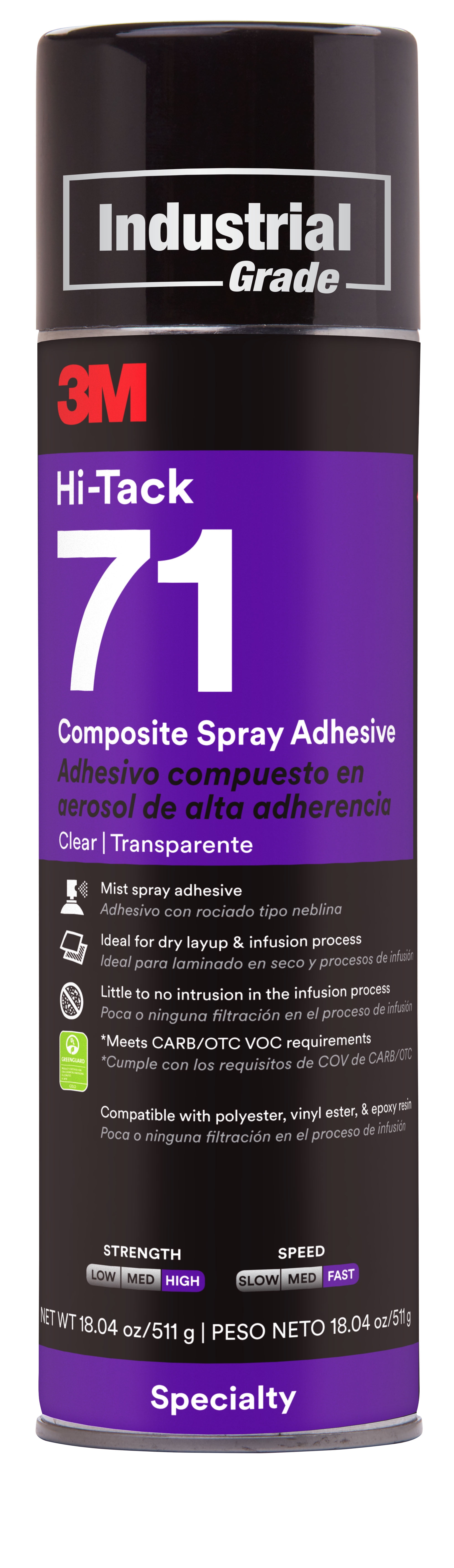 3M HiTack Composite Spray Adhesive 71, Clear, Net Wt 18.04 oz, 12/case
