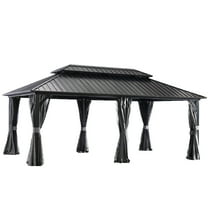 Aoxun 12 ft. x 20 ft. Outdoor Hardtop Gazebo, Galvanized Steel Double Roof Gazebo with Curtain and Netting