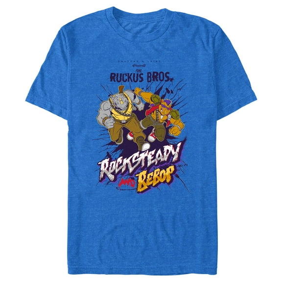 Men's Teenage Mutant Ninja Turtles Rocksteady and Bebop Graphic Tee Royal Blue Heather Large