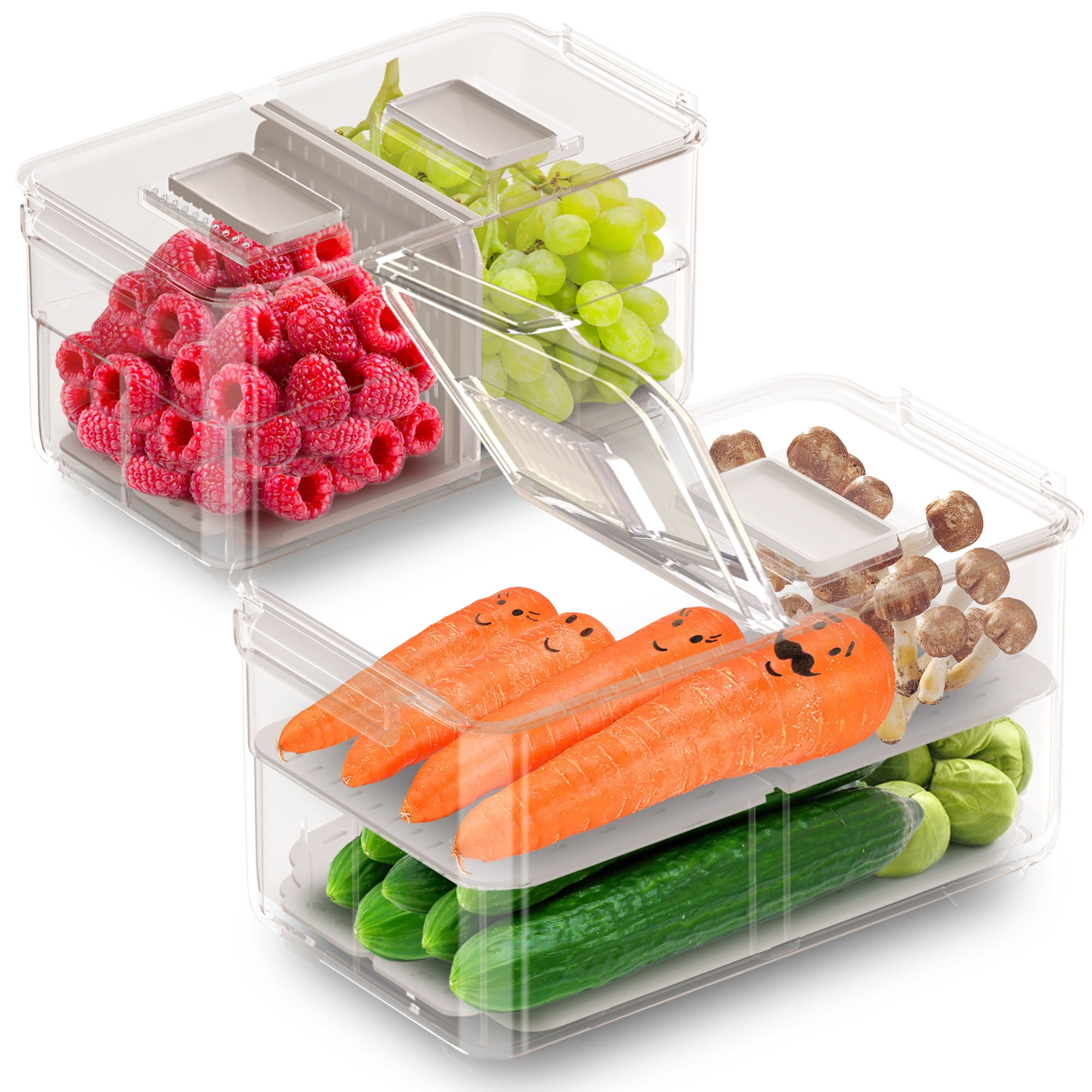 Sooyee Produce Saver Containers for Refrigerator with Drain Tray, 5L x 4  Stackable Fruit Storage Containers for Fridge,Vegetable Storage Keep Fresh