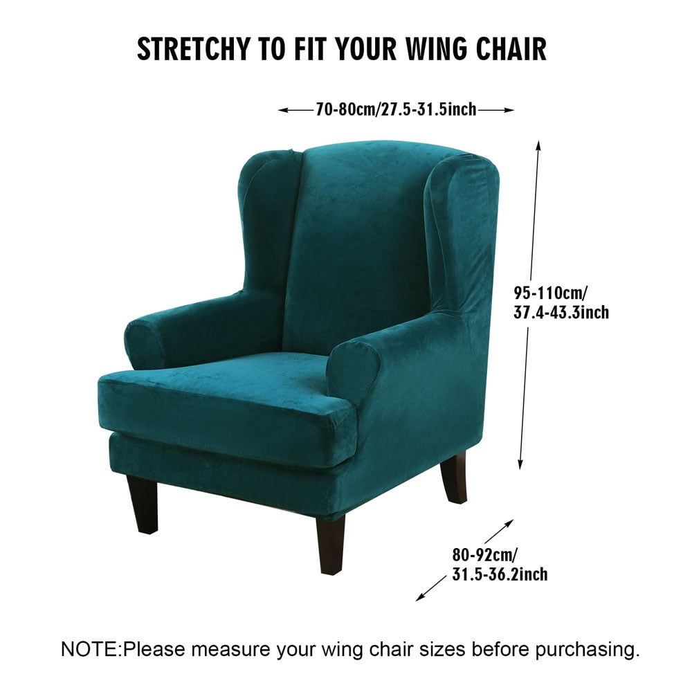 Topchances Stretch Wingback Chair Sofa Slipcover 2-Piece Velvet Plush Sofa Cover Furniture Protector Couch Soft with Elastic Bottom, Blue