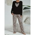 thumbnail image 3 of Women Cozy Leopard Print Pajama Set - Top with Heart Accent, Soft Pajama Pants, 3 of 8