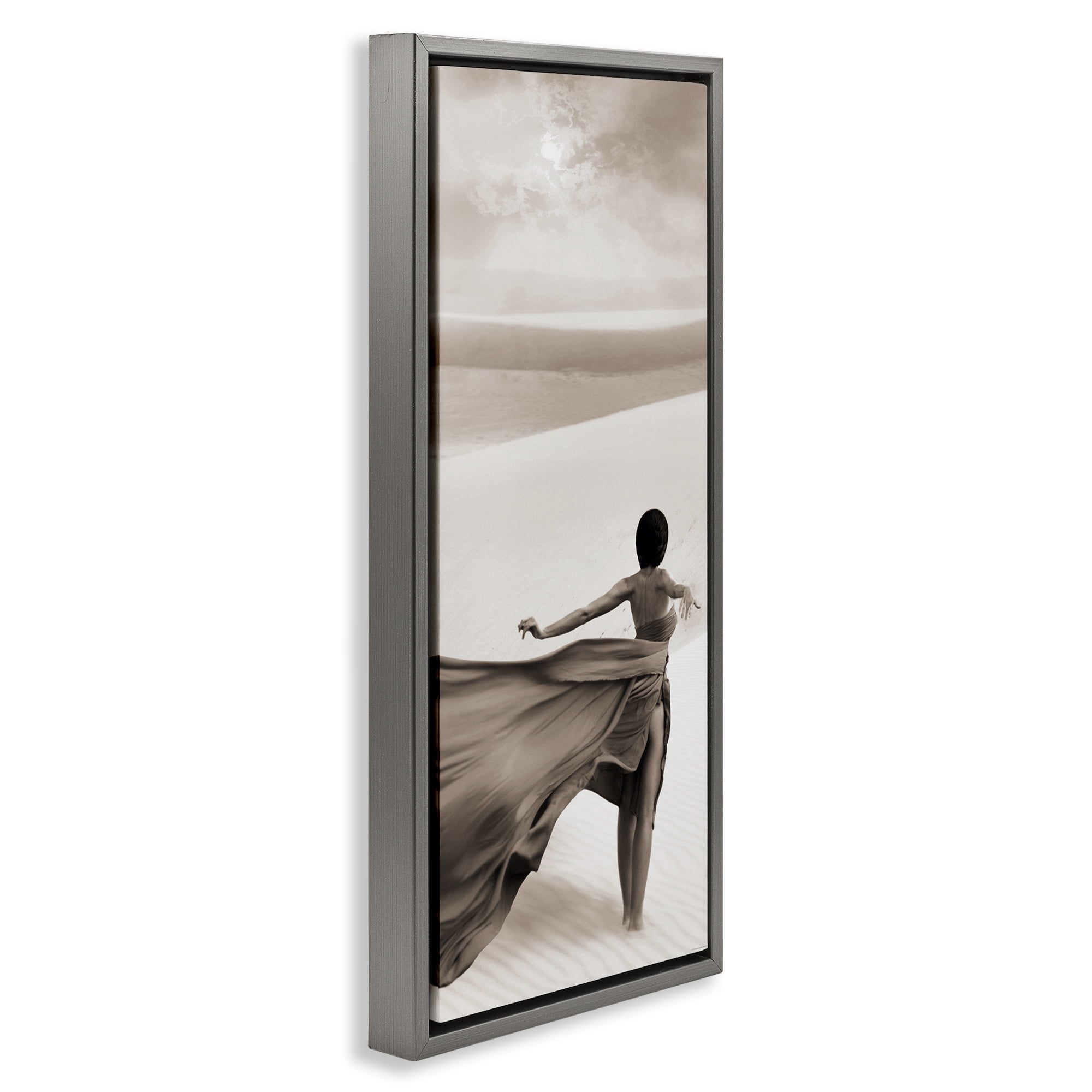 Stupell Industries Billowing Dress in Desert People Painting Gray Floater Framed Canvas Art Print Wall Art, 11 x 25