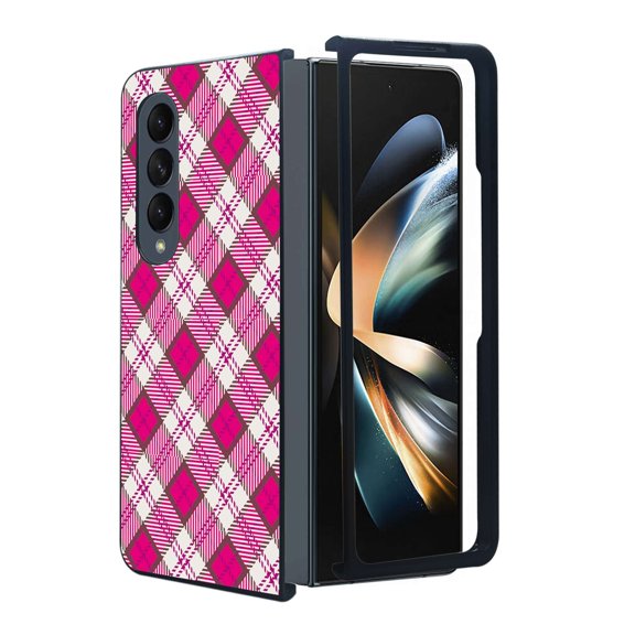 ANJ  Protective Snap-On Design Printed Case Compatible with Samsung Galaxy Z Fold 4 - Pink/White Plaid