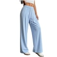 thumbnail image 5 of PWPSG High Waist Drawstring Pleated Wide Leg Casual Pants, Breathable Comfort Trousers for Daily Commute & Trendy Work Outfits Blue L, 5 of 5