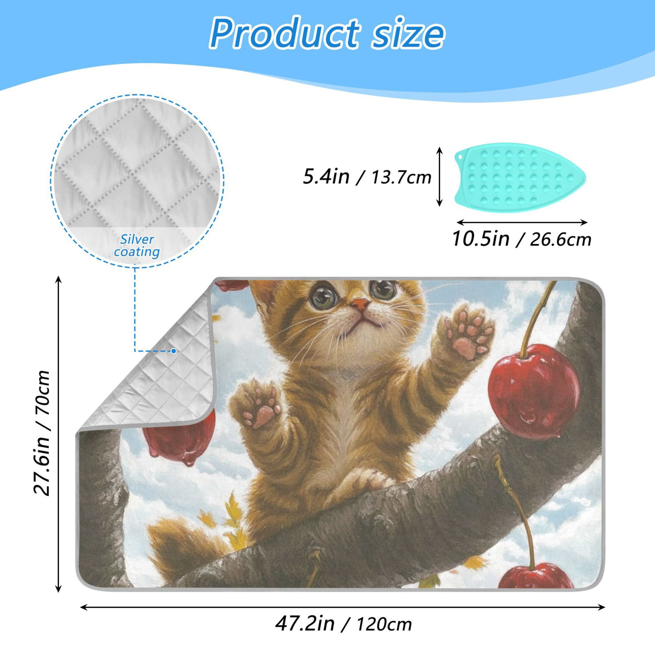 Brow Cat in Cherry Tree Ironing Mat Blanket for Table Top Travel Portable Ironing Board Pad 47.2x27.6 Inch