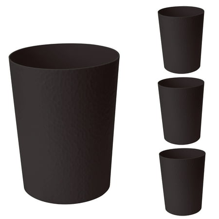Bath Bliss 4 Pack 10 Liter Hammered Textured Plastic Bathroom Wastebasket in Black