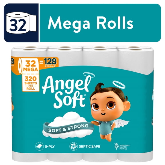 Angel Soft 2-Ply Toilet Paper, 32 Mega Rolls, 320 Sheets Per Roll