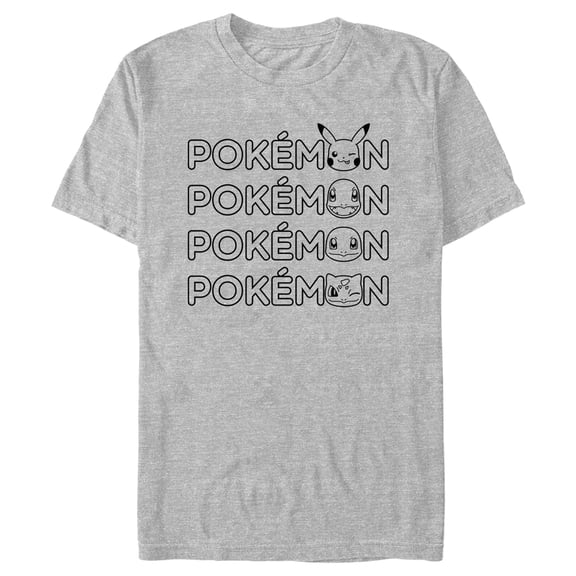 Men's Pokemon Starter Heads Outline Graphic Tee Athletic Heather Small
