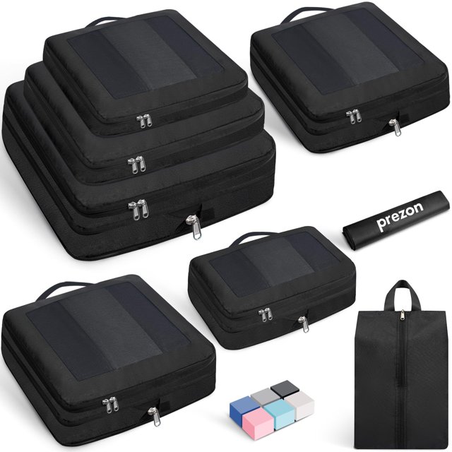 Set Prezon 8 de cubos de embalaje de compresión para maletas, color negro
