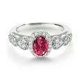 thumbnail image 2 of Gem Stone King 925 Sterling Silver Pink Tourmaline and White Moissanite Engagement Ring for Women | 1.03 Cttw | Oval 7X5MM | Gemstone October Birthstone | Size 7, 2 of 3