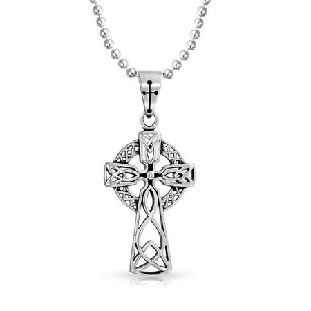 - Mens Viking Celtic Knot Irish Cross Pendant Necklace Antiqued Silver Tone Stainless Steel 20 Inch Ball Chain