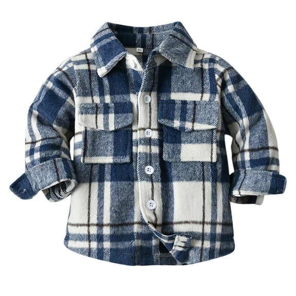 TOOYOU Boys Shirt Toddler Shirt Coat Jacket Plaid Long Sleeve Kids Lapel Button Tops Outwear Size 18-24 Months Blue