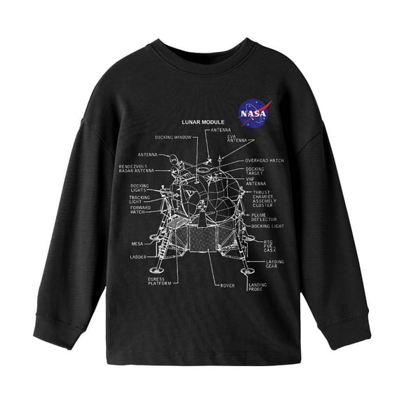 NASA Lunar Module Boys Black Long Sleeve Shirt-M