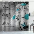 thumbnail image 3 of Teal Floral Shower Curtain, Live Laugh Love Inspirational Quote Turquoise White Daisy Flower Blue Butterfly Modern Bathroom Decor, Waterproof Fabric Shower Curtain Set, 72 X 72 Inch, Raindrop, 3 of 6