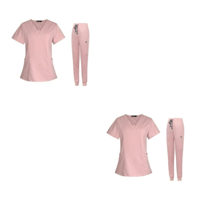 Guardoinrt Ensemble de Blouse Médicale pour Femme Col en v Manches Courtes Lavables en Machine Rose m 2ensemble