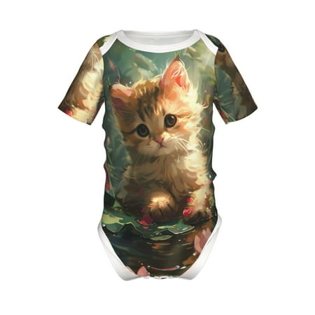 

Yiaed Cute Kitten Water Lilies Print Infant Climbing Short Sleeve Onesie One-Piece Baby Bodysuit Clothes 0-12 Months -6 Months