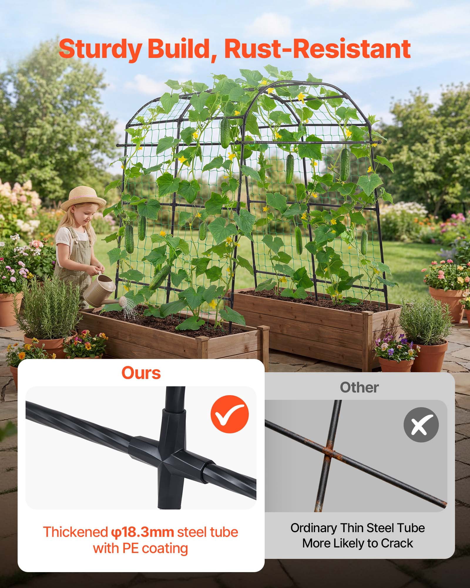 VEVOR Cucumber Trellis, U-Shape Garden Trellises for Raised Bed, Metal Arch Plant Support for Vine, Climbing Plants Outdoor, Peas, Beans, Zucchini, Tomato, Squash, Flower (70.87 x 44.09 x 82.99 in)