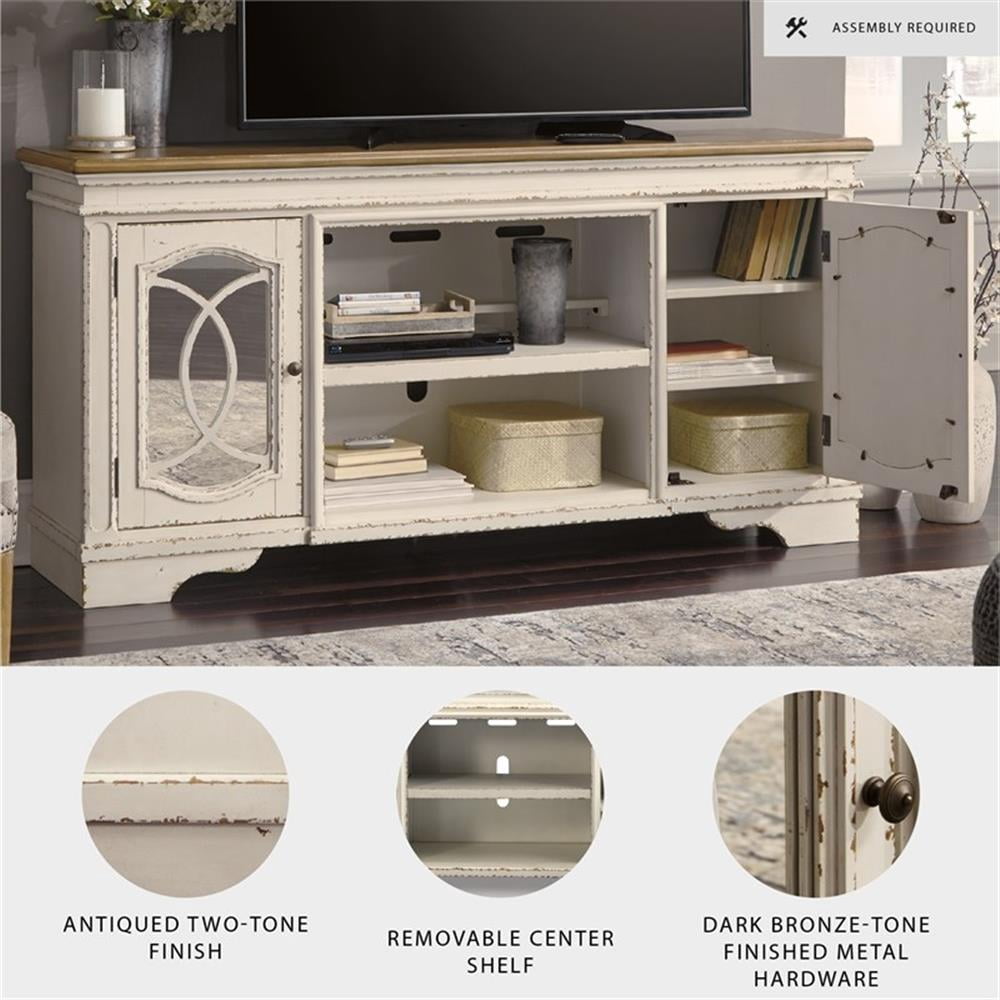 Signature Design by Ashley Realyn 74" TV Stand in Chipped White and Brown
